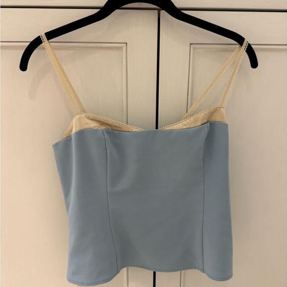 Reformation Blue and Cream Lace Trim Melanie Tank Camisole size 8 - Picture 2 of 6